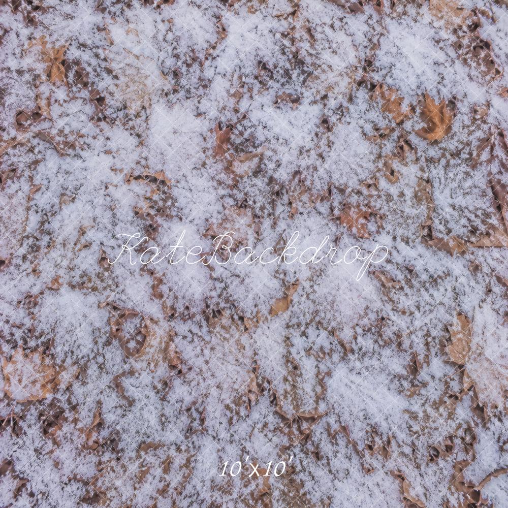 Kate Winter Snowy Leaves Floor Printed Backdrop Printed Backdrop Designed by Vertigo Productions