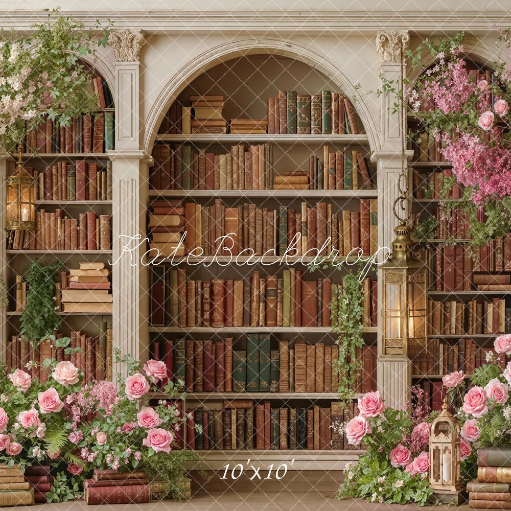 Kate Flower Arch Bookshelf Lanterns Printed Backdrop Designed by Emetselch