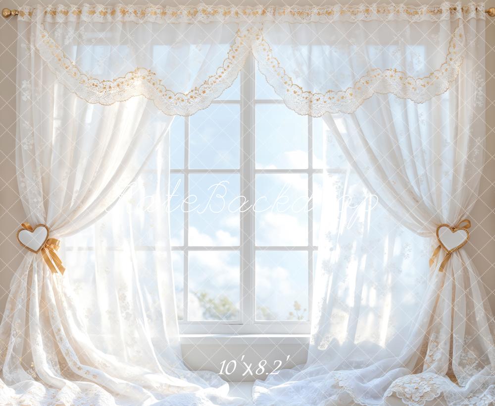 Kate Romantic White Curtain Window Backdrop Designed by Emetselch