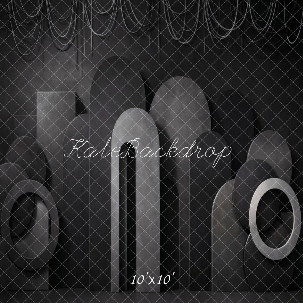Kate Black Geometric Arch Shapes Printed Backdrop Designed by Vertigo Productions