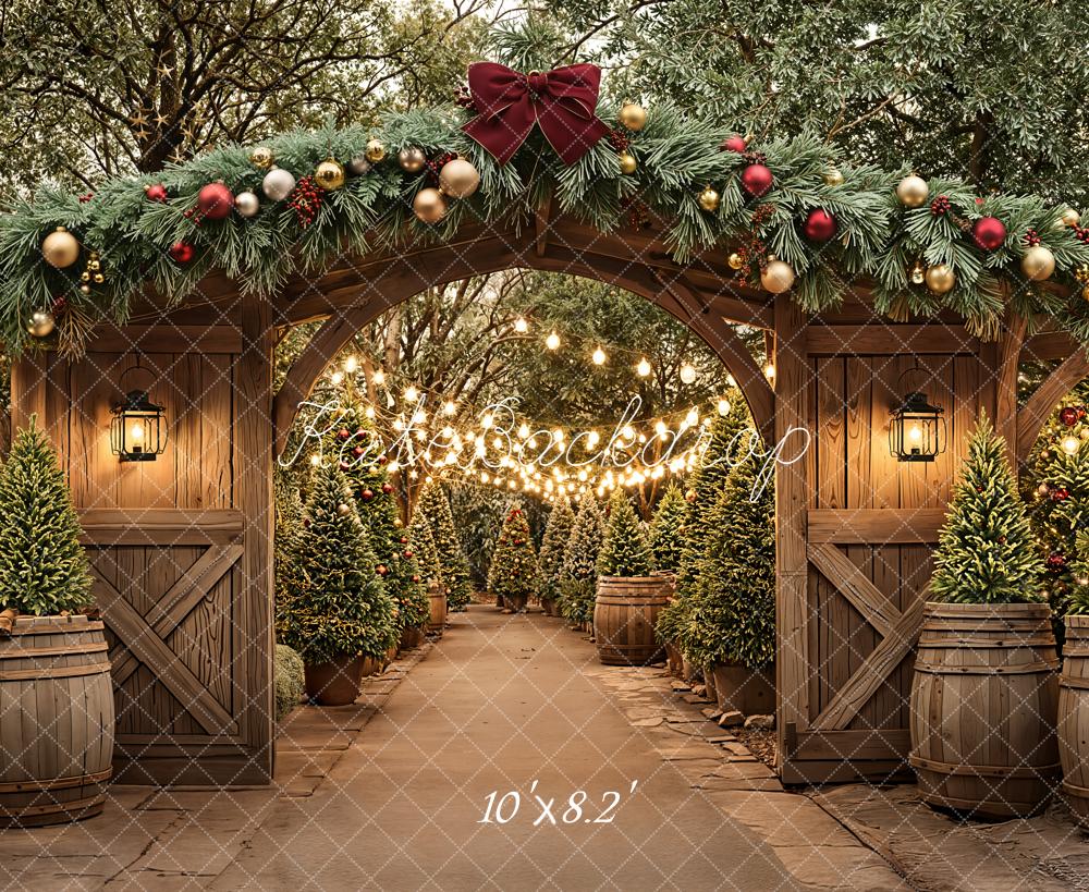 Kate Christmas Wooden Arch Garland Trees Pathway Lights Backdrop Designed by Emetselch