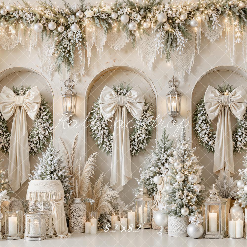 Kate Christmas White Gold Wreath Arch Printed Backdrop Designed by Emetselch
