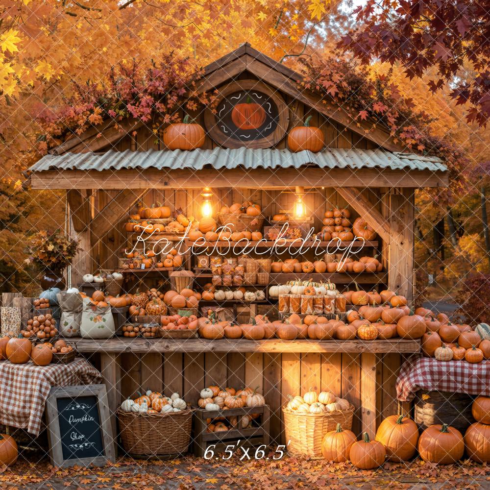 Kate Fall Pumpkin Stand Maple Leaves Forest Backdrop Designed by Emetselch