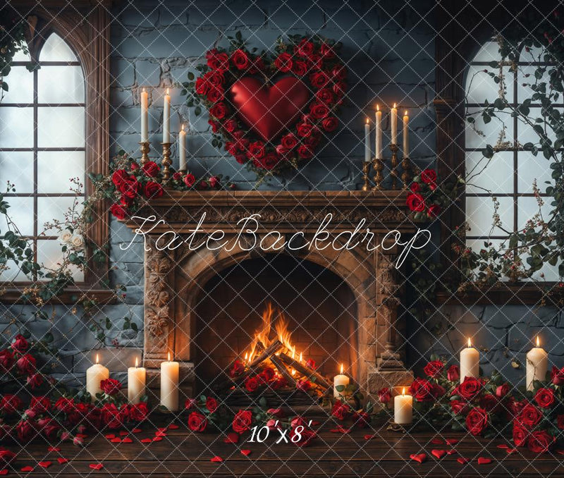 Romantic Heart Fireplace Candle Backdrop