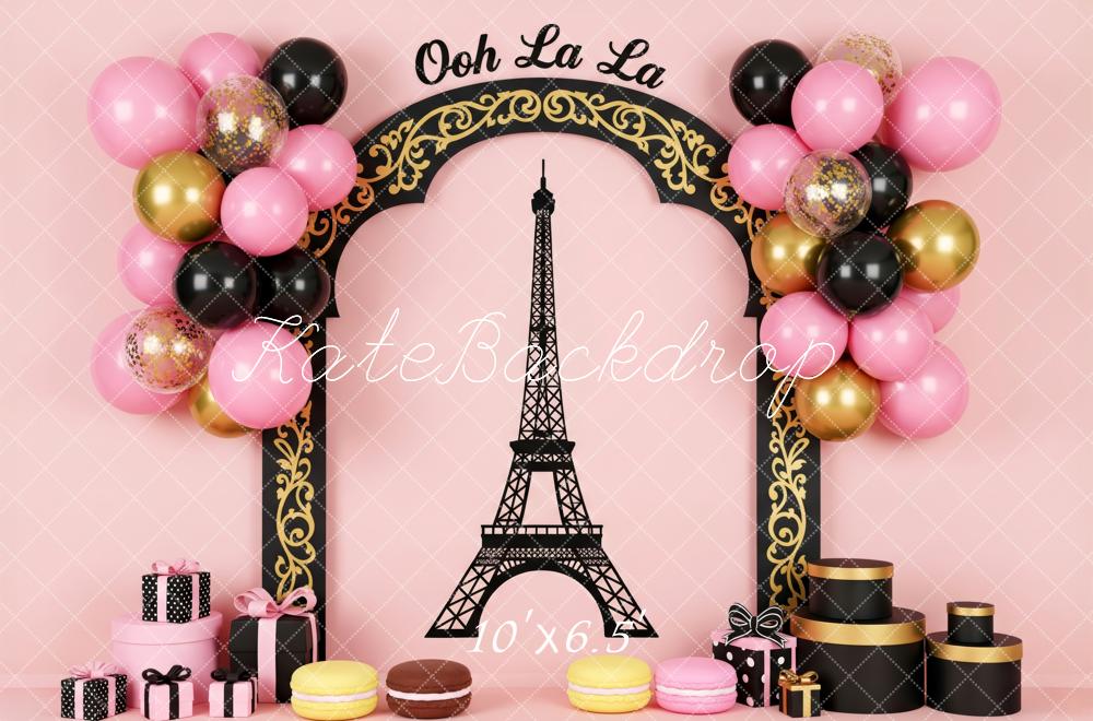 Kate Birthday Paris Eiffel Tower Arch Balloons Macarons Backdrop Designed by Patty Roberts