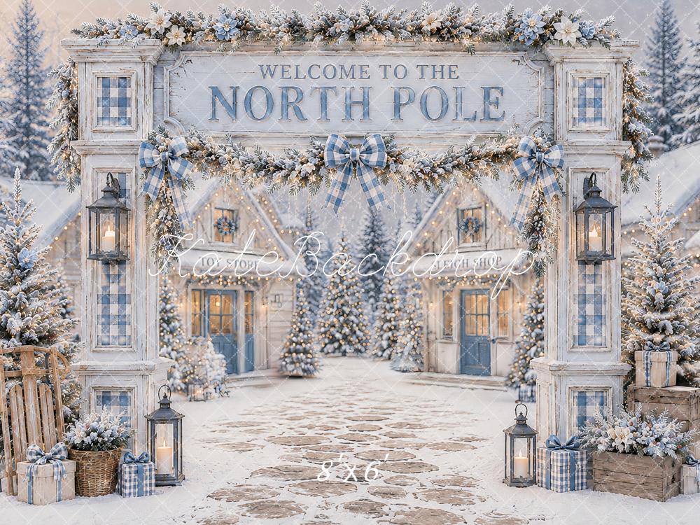 Kate Christmas North Pole Welcome Sign Snowy Village Printed Backdrop Designed by Ashley Paul