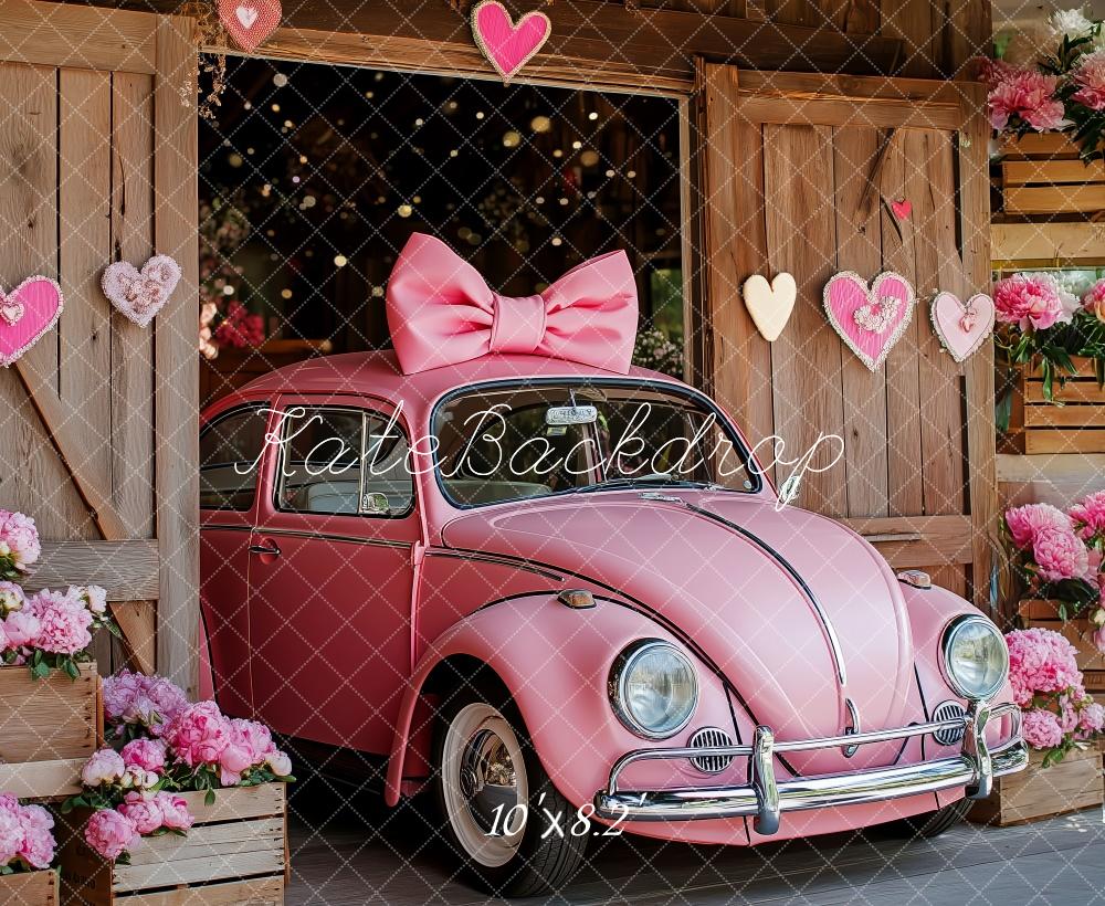 Kate Valentine Pink Car Hearts Barn Backdrop Designed by Patty Roberts