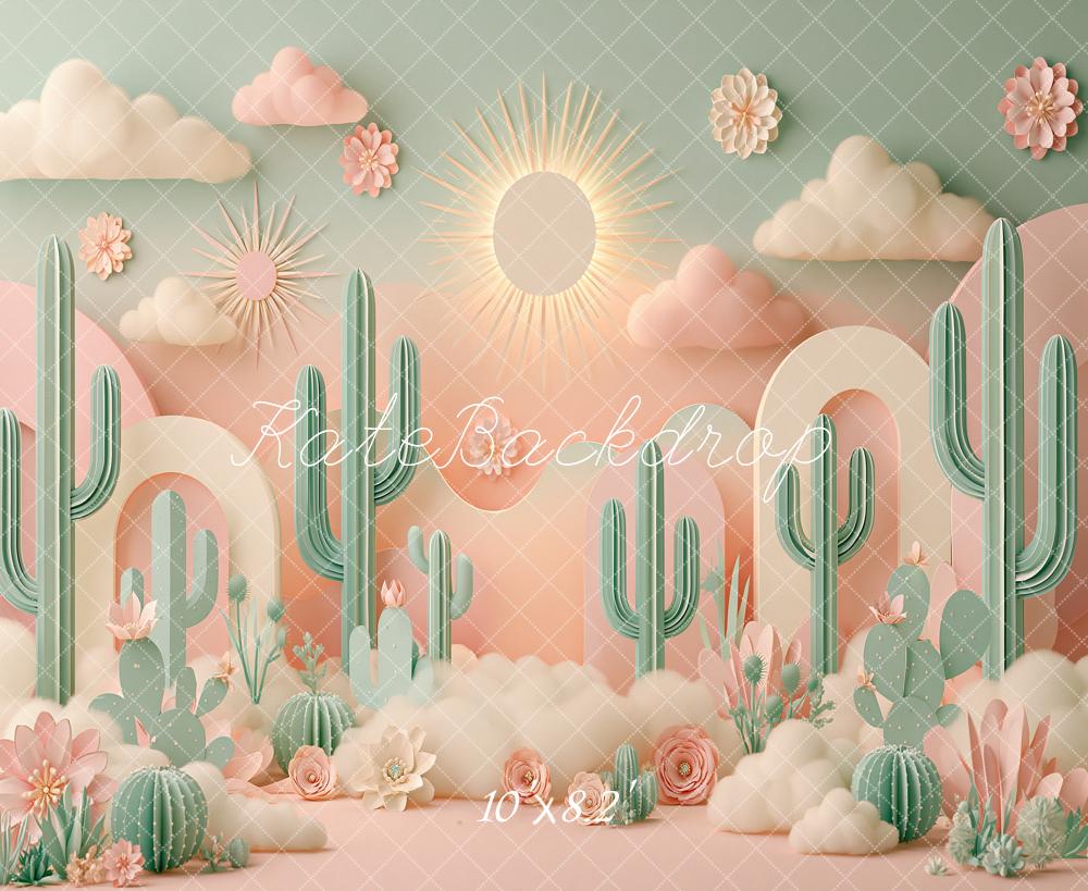 Kate Pastel Paper Cacti Cactus Arches Clouds Flowers Sun Printed Backdrop Designed by Angela Miller