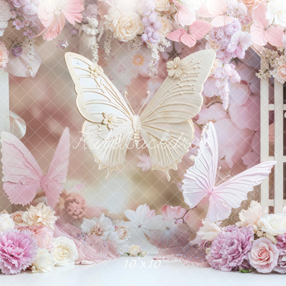 Kate Birthday Dreamy Butterfly Floral Pink Backdrop Designed by Emetselch