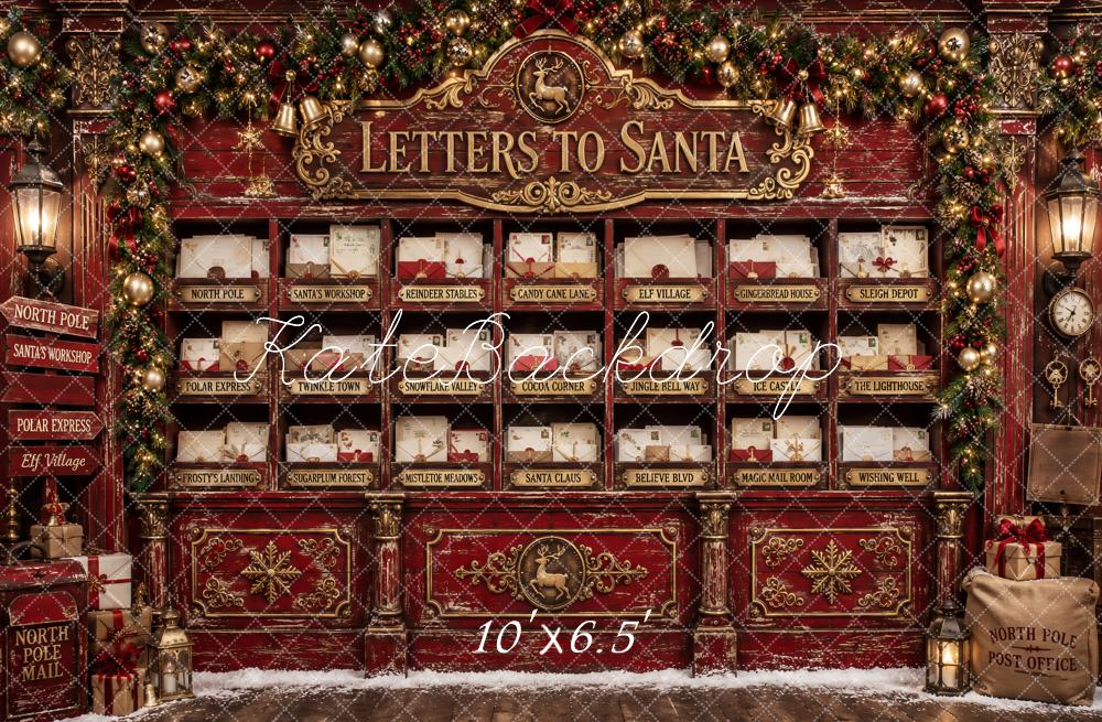 Kate Christmas Letters To Santa Vintage Red Post Office Printed Backdrop Designed by Ashley Paul