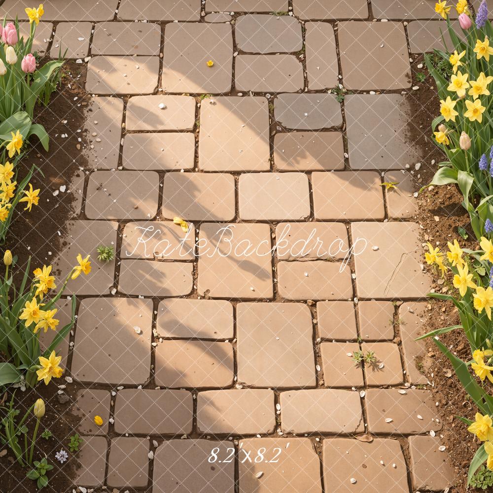 Kate Spring Cobblestone Path Garden Flowers Floor Backdrop Designed by Kate Image