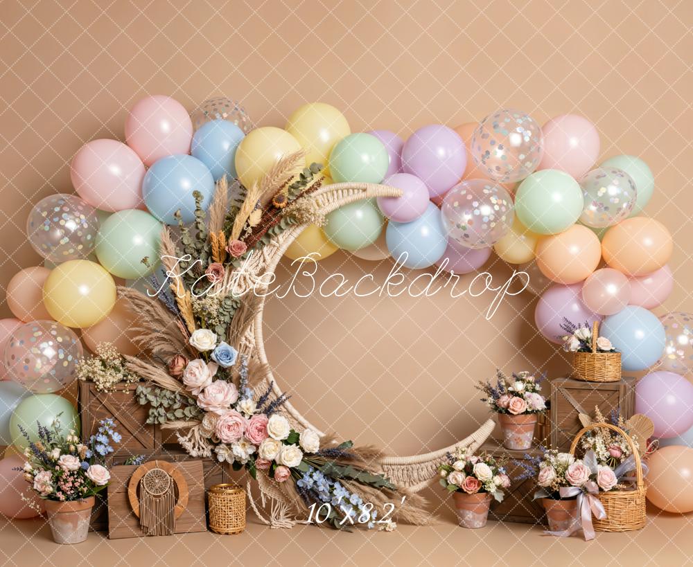 Kate Boho Moon Flower Arch Balloon Garland Printed Backdrop Designed by Emetselch