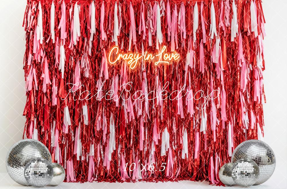 Kate Valentine's Day Red Pink Fringe Tinsel Disco Ball Backdrop Backdrop Designed by Patty Roberts