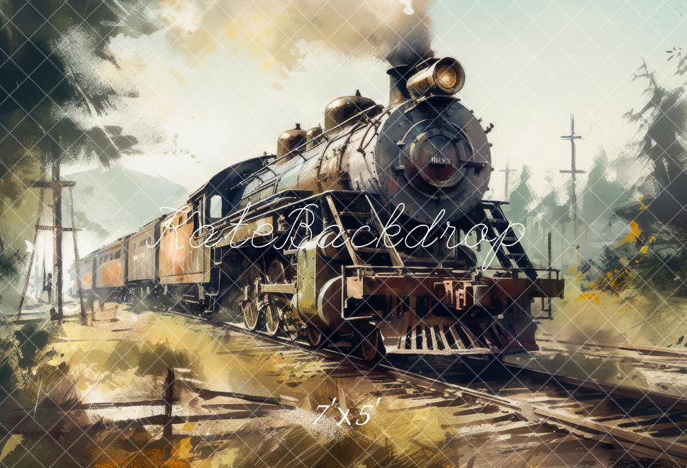 Watercolor Spoorweg Stoomtrein Vintage Foto Achtergrond Designed by Mandy Ringe Photography