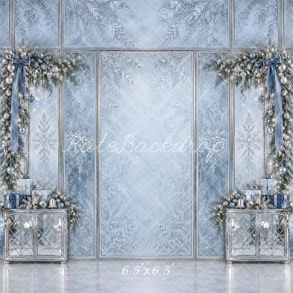Kate Christmas Icy Blue Silver Snowflake Garland Printed Backdrop Designed by Vertigo Productions