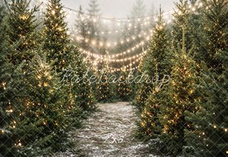 Kate Christmas Pine Tree Forest String Lights Printed Backdrop Designed by Emetselch