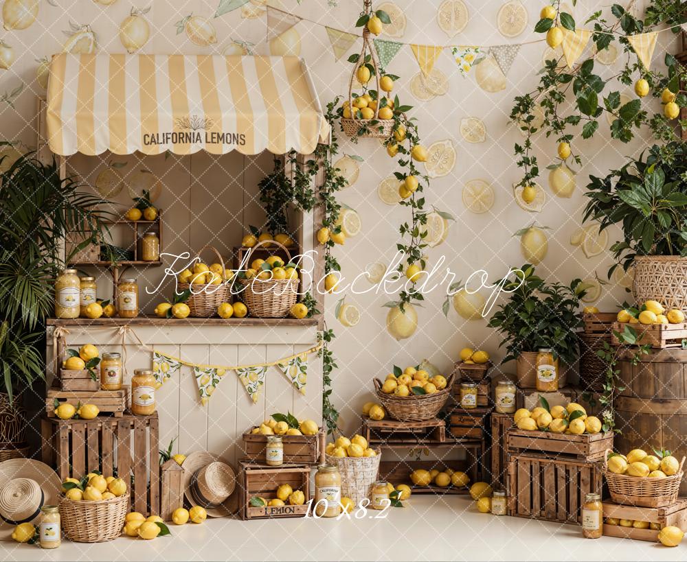 Kate Summer Lemon Stand Crates Baskets Garland Plants Printed Backdrop Designed by Emetselch