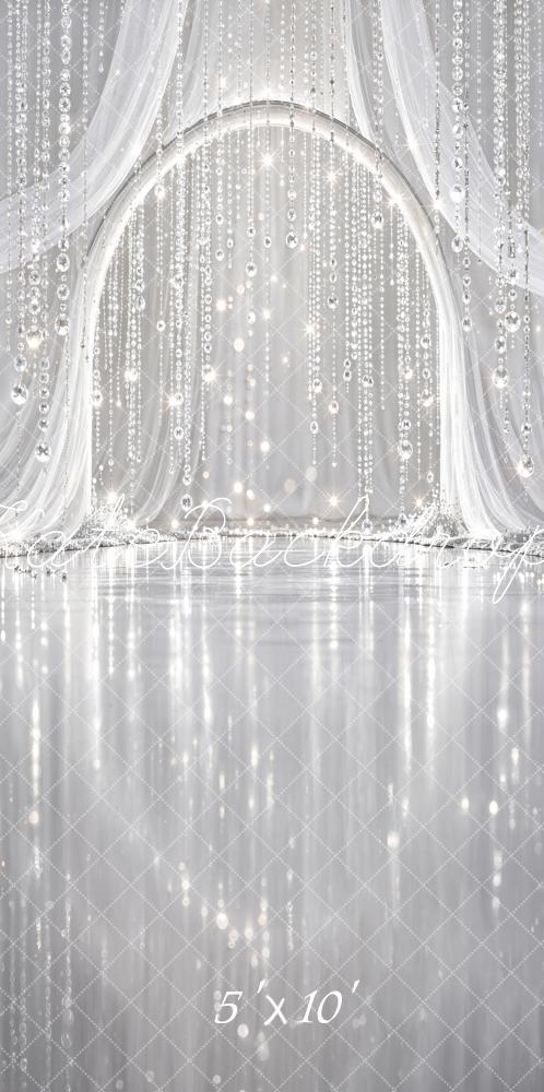 Kate Glamorous Crystal Bead Arch Silver Sheer Drapes Printed Backdrop Designed by Chain Photography