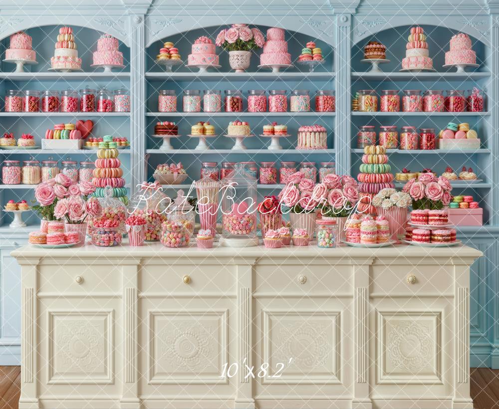 Kate Pink Sweets Candy Cake Blue Cabinet Backdrop Designed by Emetselch