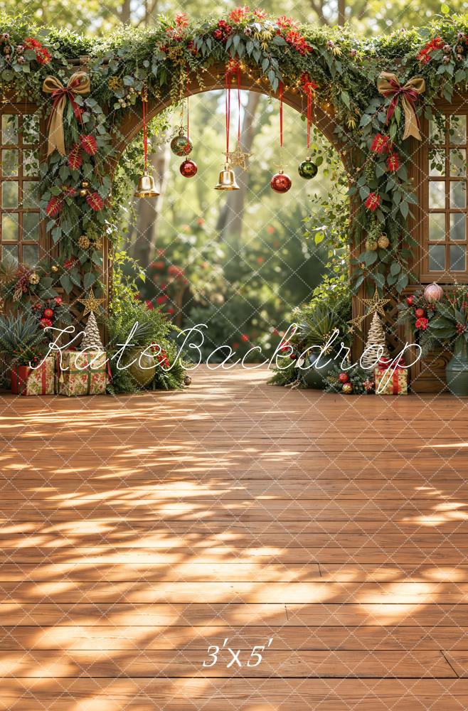 Kate Christmas Greenery Arch Bells Printed Backdrop Designed by Emetselch