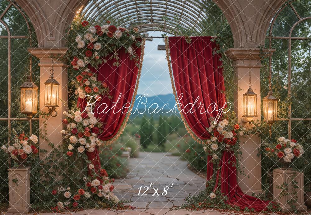 Kate Red Curtain Flower Arch Lantern Garden Backdrop Designed by Emetselch