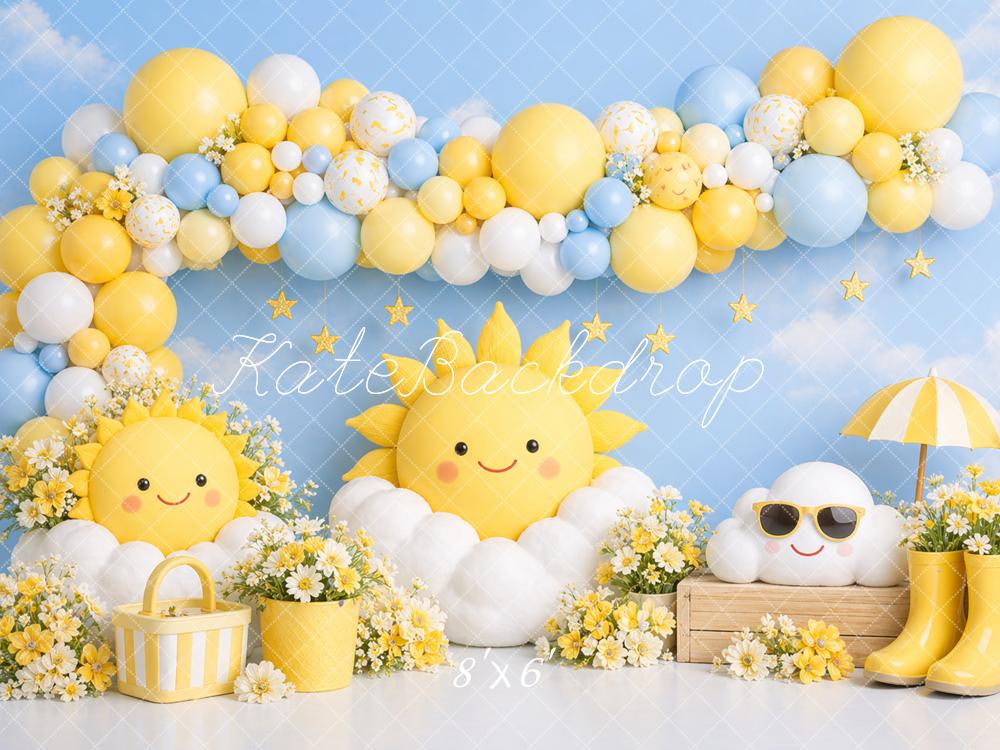 Kate Summer Sun Cloud Daisy Balloon Arch Printed Backdrop Designed by Caitlin Lynch