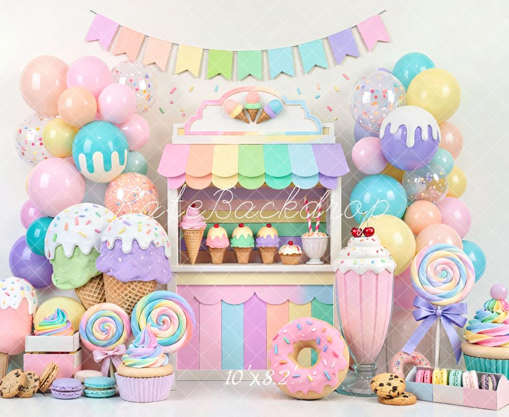 Kate Cake Smash Pastel Ice Cream Candy Dessert Stand Printed Backdrop Designed by Mini MakeBelieve
