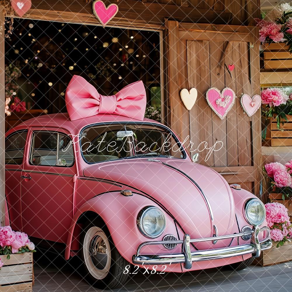 Kate Valentine Pink Car Hearts Barn Backdrop Designed by Patty Roberts