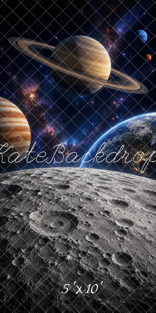 Kate Sweep Space Saturn Moon Earth Galaxy Printed Backdrop Designed by Ashley Ward