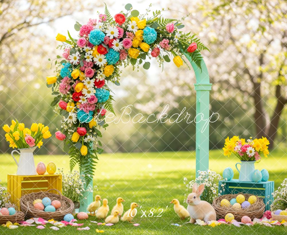 Kate Easter Bunny Flower Arch Colorful Eggs Spring Backdrop Designed by Patty Roberts