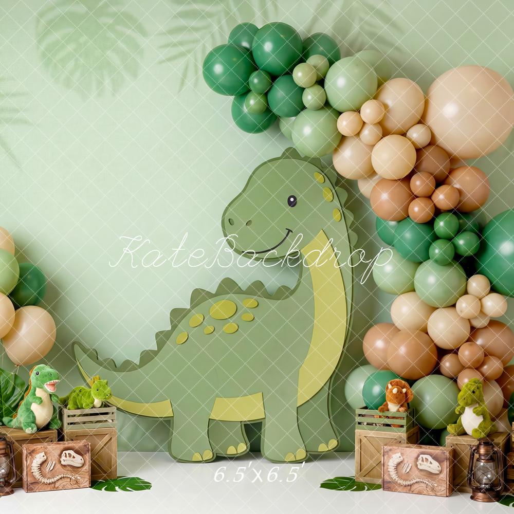 Kate Cake Smash Dinosaur Jungle Balloons Crates Leaves Backdrop Designed by Patty Roberts