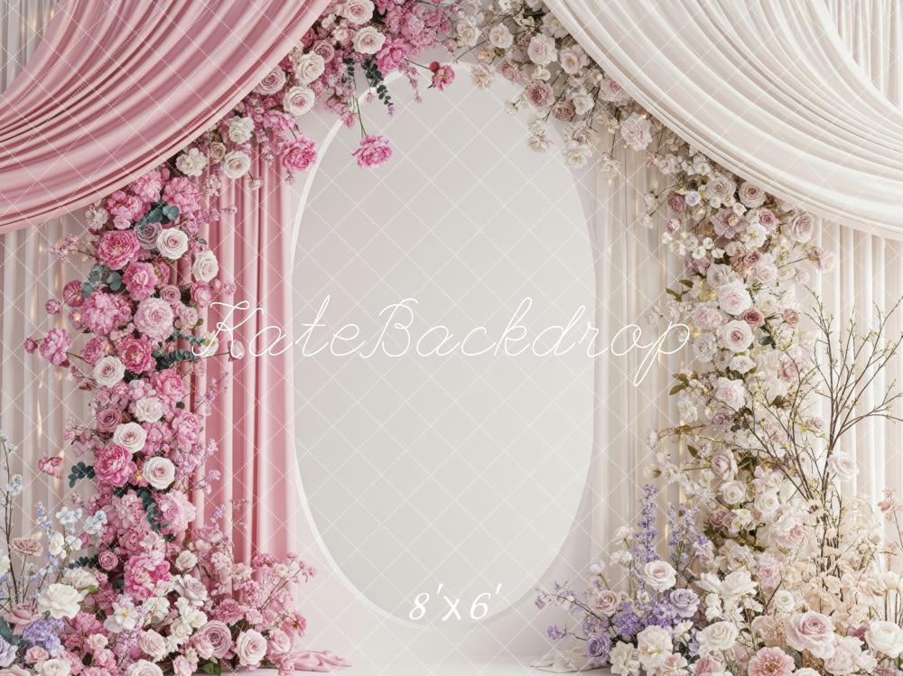 Kate Mother's Day Flower Arch Pink Cream Drapes Printed Backdrop Designed by Patty Roberts