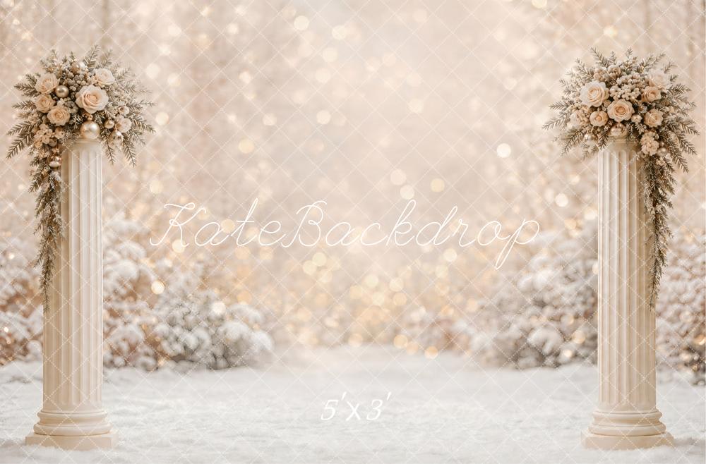 Kate Winter Flower Columns Snow Bokeh Printed Backdrop Designed by Vertigo Productions