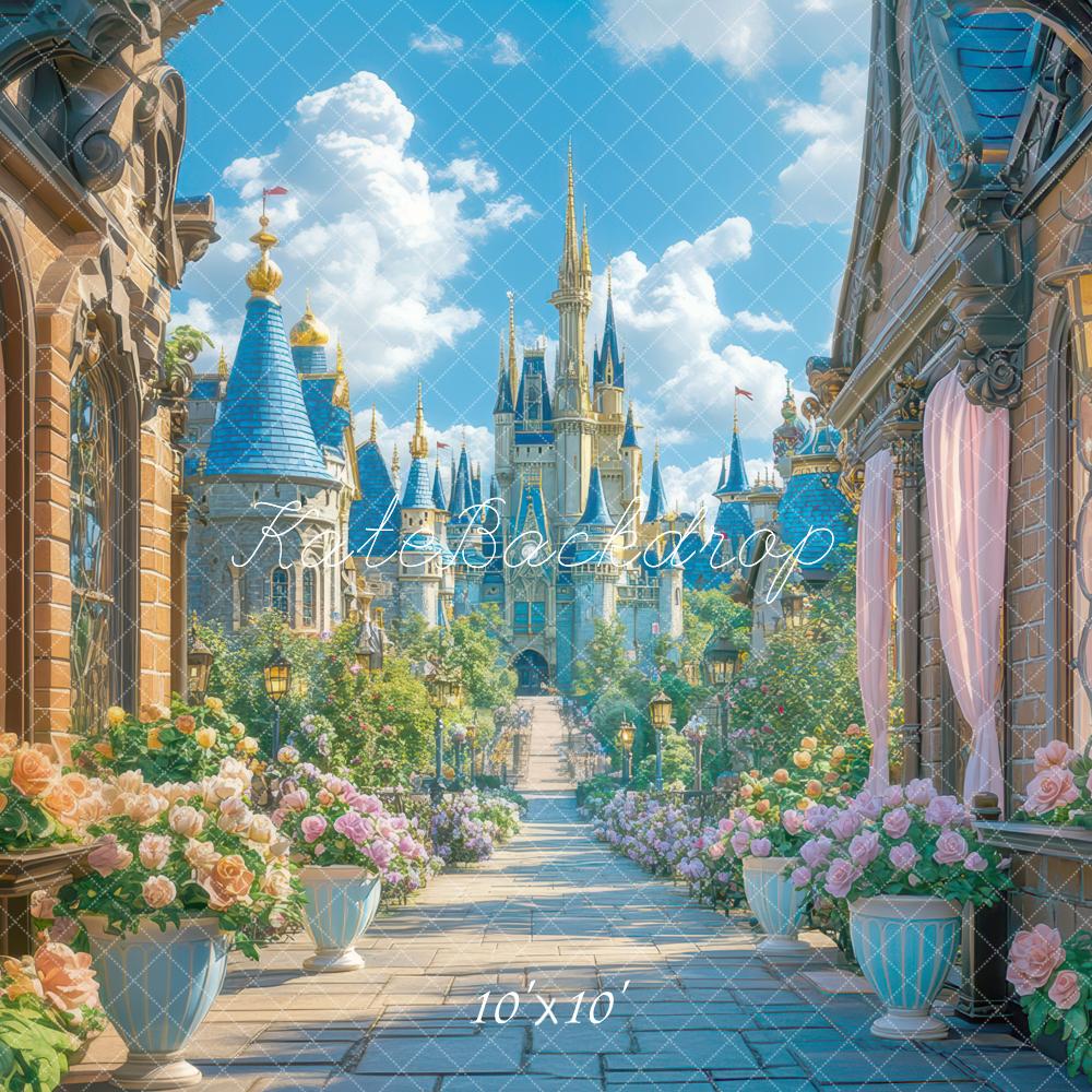 Kate Fantasy Castle Pathway Town Flowers Backdrop Designed by Mini MakeBelieve
