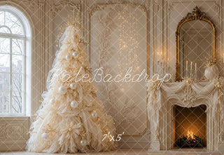 SALE Kate Christmas Tree Luxury Ivory Tulle Fireplace Mirror Printed Backdrop Designed by Shutter Swan Studios