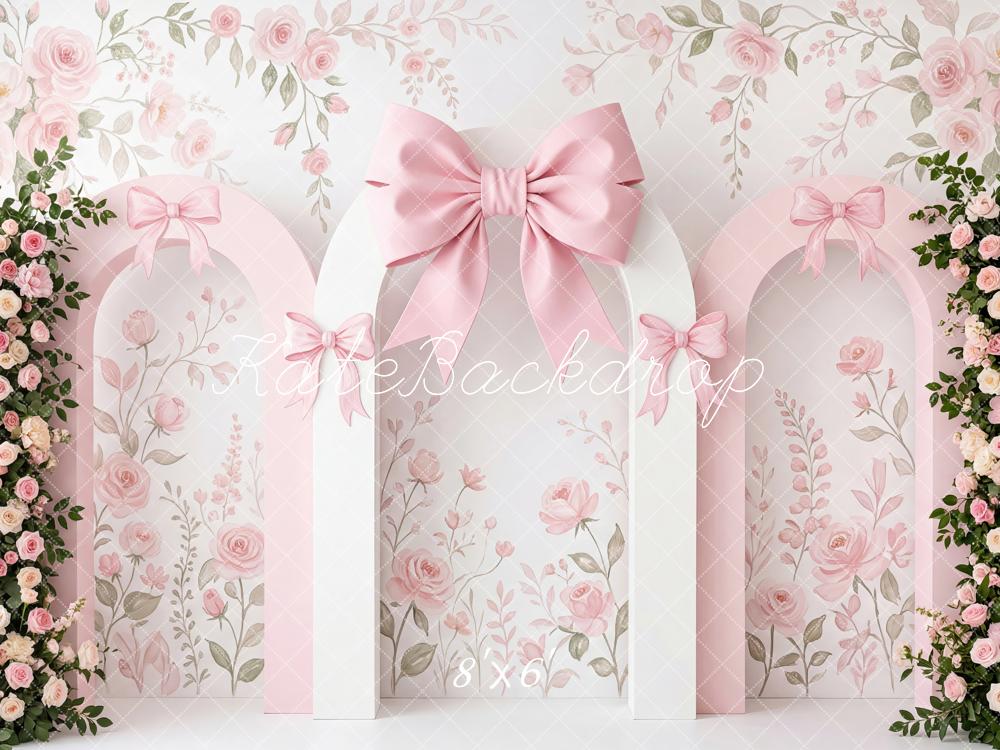 Kate Flower Arch Pink Roses Bows Floral Wall Printed Backdrop Designed by Patty Roberts