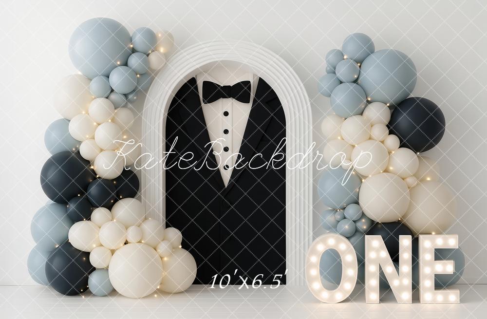 Kate First Birthday Tuxedo Balloon Arch Backdrop Designed by Ashley Paul
