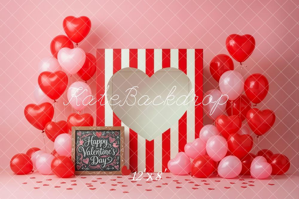 Kate Valentine's Day Heart Balloons Striped Booth Printed Backdrop Designed by Ashley Ward