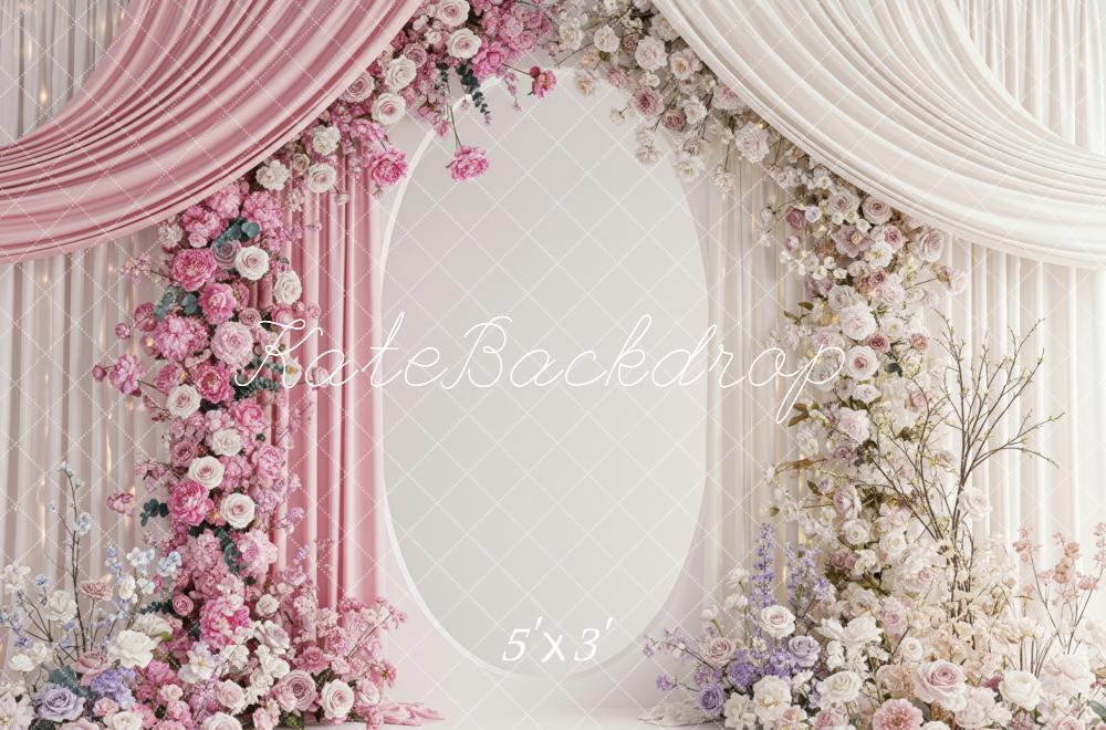 Kate Mother's Day Flower Arch Pink Cream Drapes Printed Backdrop Designed by Patty Roberts