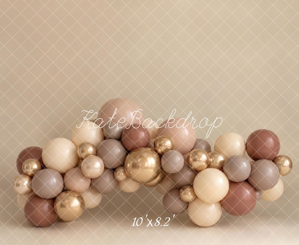 Kate Cake Smash Neutral Gold Balloon Arch Printed Backdrop Designed by Emetselch