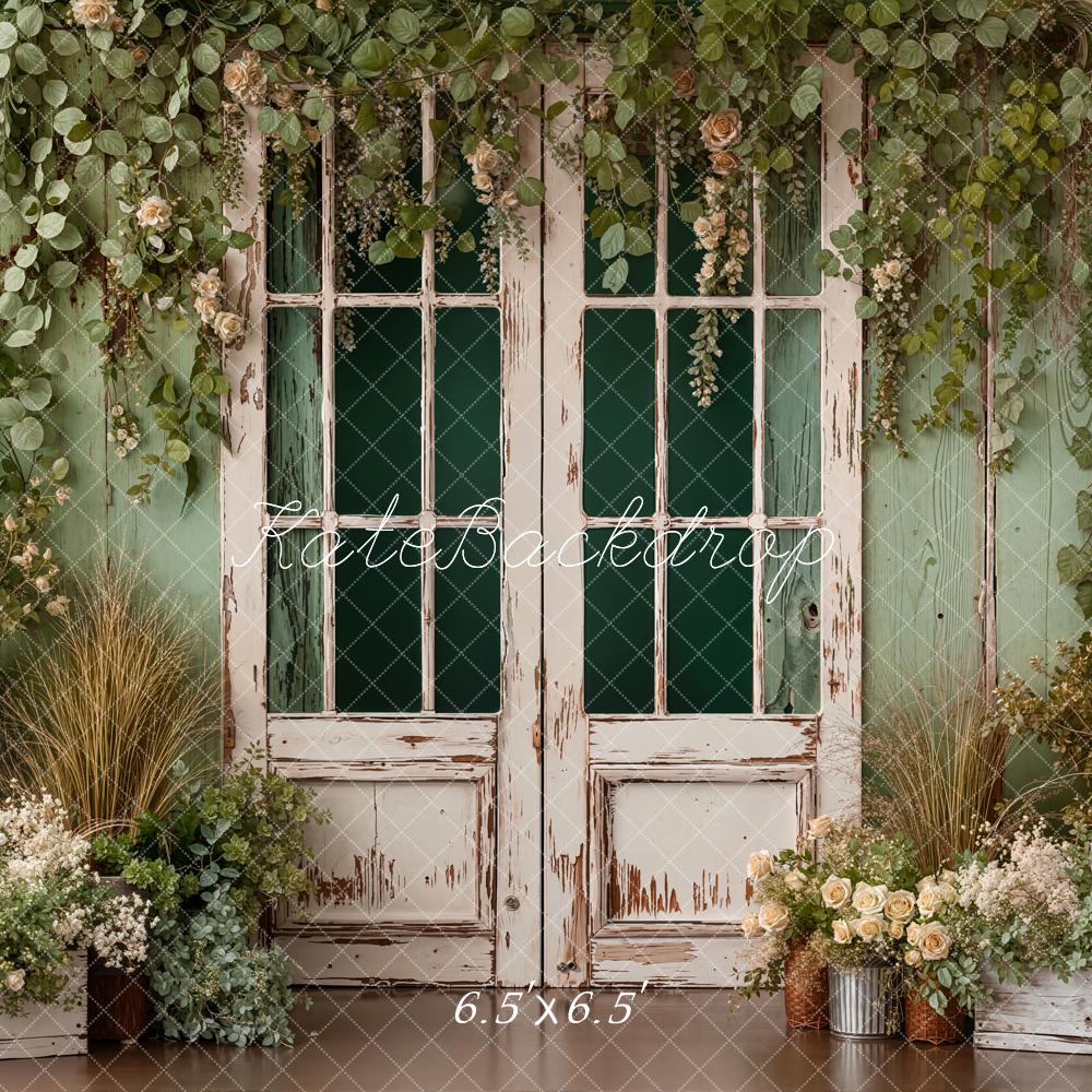 Kate Spring Vintage French Door Greenery Floral Arrangement Backdrop Designed by Emetselch