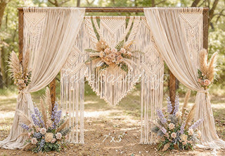 Kate Mother's Day Boho Macrame Floral Arch Printed Backdrop Designed by Emetselch