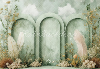Kate Boho Floral Green Arched Panels Printed Backdrop Designed by Patty Roberts