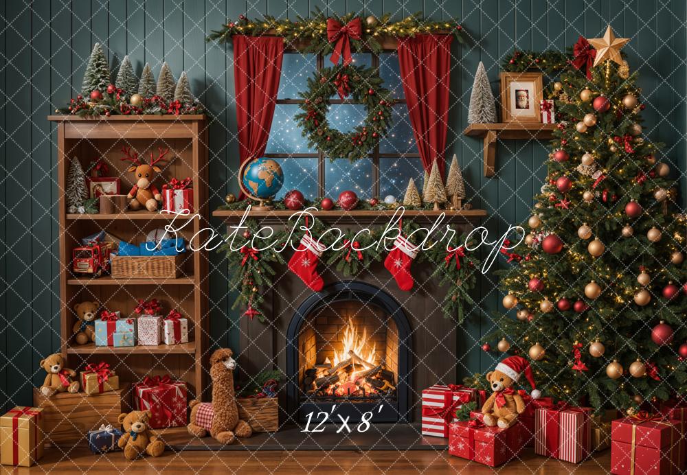Kate Christmas Tree Fireplace Shelf Gifts Fleece Backdrop Designed by Emetselch
