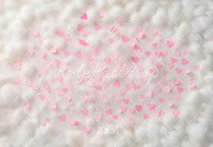 Kate Pink Hearts on White Cloud Texture Floor Printed Backdrop Designed by Emetselch