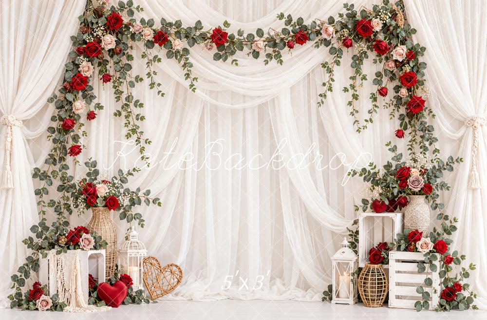 Kate Wedding Flower Arch Red Roses Printed Backdrop Designed by Emetselch