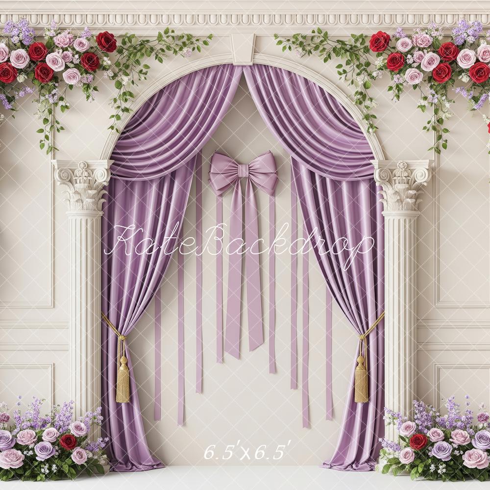 Kate Spring Flower Arch Purple Roses Curtains Columns Backdrop Designed by Patty Roberts