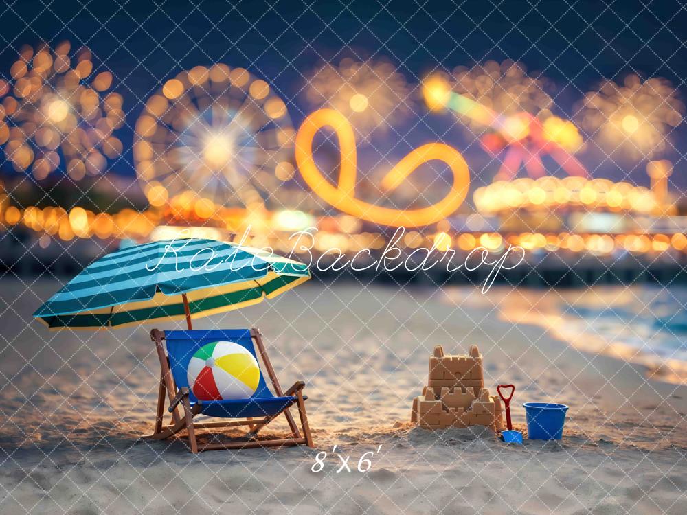 Kate Beach Chair Umbrella Sandcastle Carnival Fireworks Printed Backdrop Designed by Mini MakeBelieve