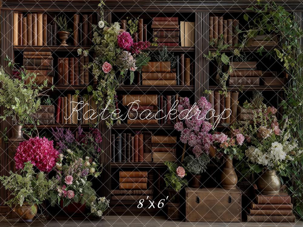 Kate Bookshelf Flower Arch Printed Backdrop Designed by Angela Miller