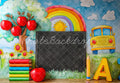 Kate Graduation School Blackboard Rainbow Apples Printed Backdrop Designed by Mini MakeBelieve